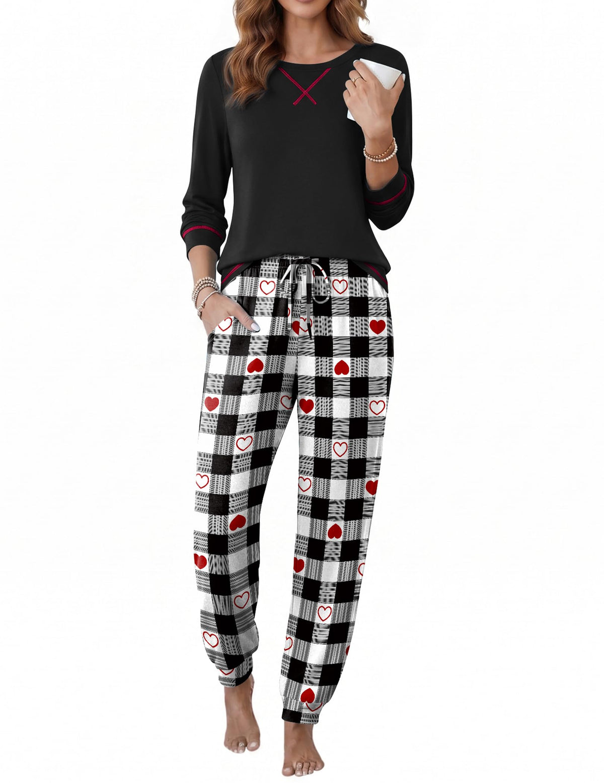 Ekouaer Pajamas for Women Set Long Sleeve Top and Jogger Pants Lounge Sets