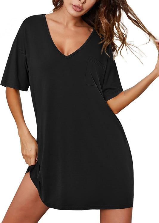 Ekouaer Nightgowns for Women Bamboo Viscose Short Sleeve Sleepshirt