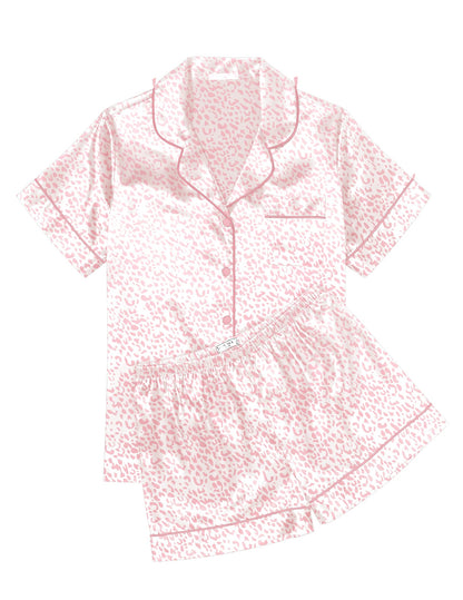Ekouaer Womens Silk Satin Pajama Sets Soft Short Sleeve Button Up Sleepwear