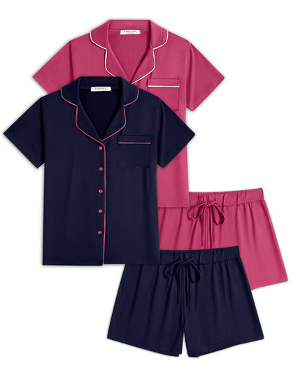Ekouaer Womens Pajamas Set 2 Pack Button Down Summer Short Sleeve Pjs S-XXL