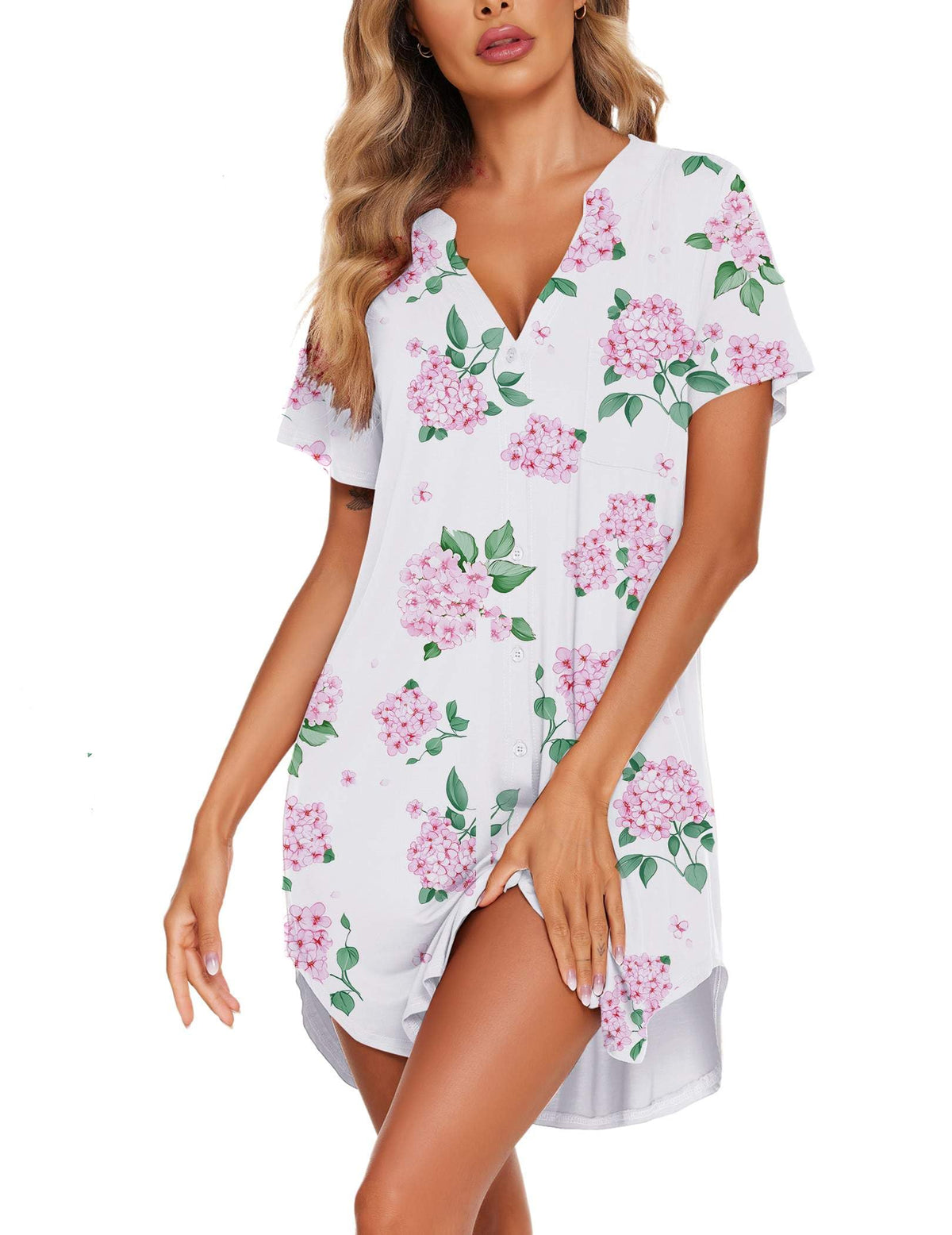 Ekouaer Nightgowns for Women Button Down Night Gown Short Sleeve Nightshirt