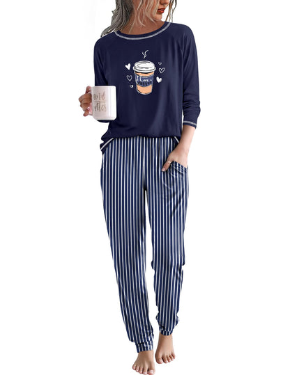 Ekouaer Women Pajama Sets Jogger Sleepwear Printed Lounge Set with Pockets