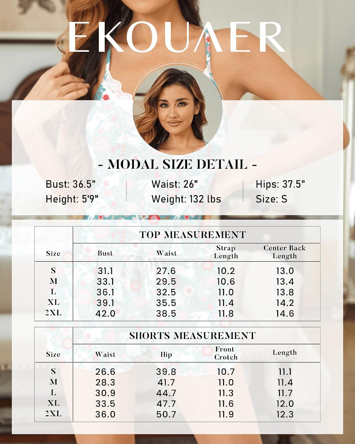 Ekouaer Womens Lace Cami Pajama Lingerie Sets 2 Piece Shorts with Pockets