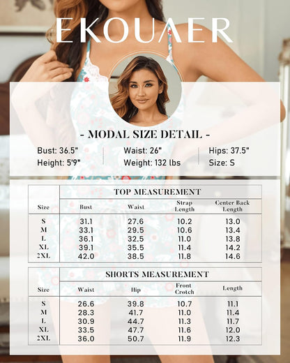 Ekouaer Womens Lace Cami Pajama Lingerie Sets 2 Piece Shorts with Pockets