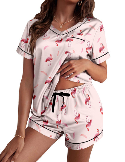 Ekouaer Silk Pajama for Women Short Sleeve Satin Pj Set Two Piece XS-XXL