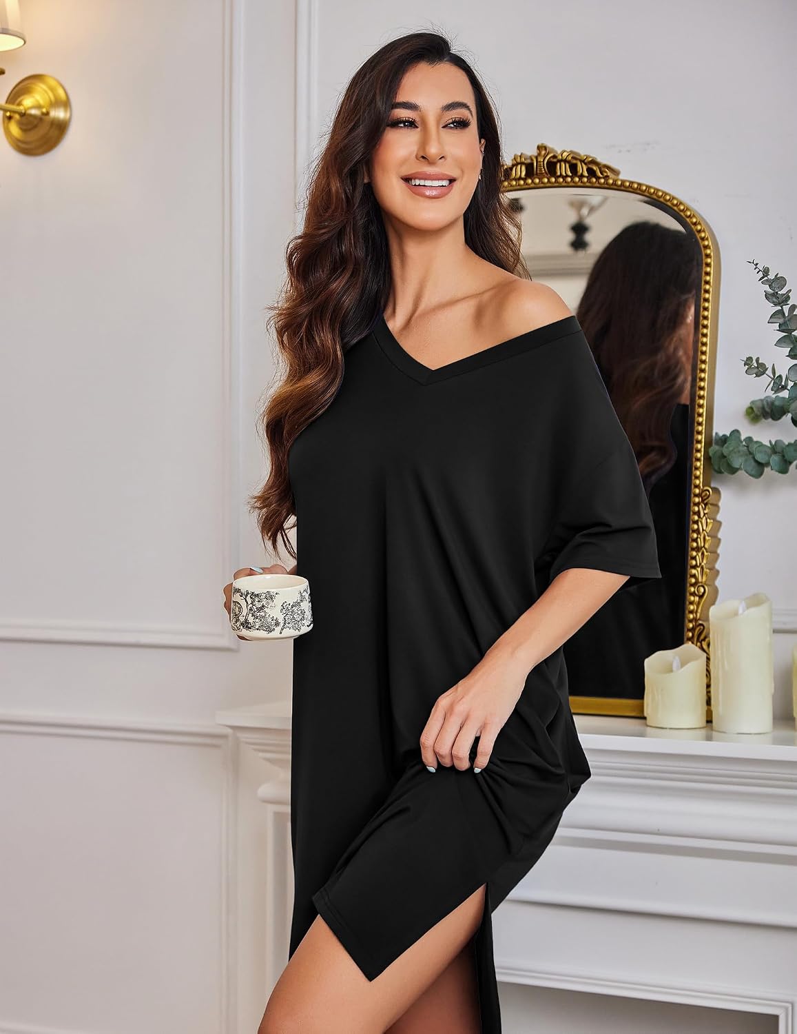 Ekouaer Womens Plus Size Nightgown Bamboo Viscose Short Sleeve Sleepshirt