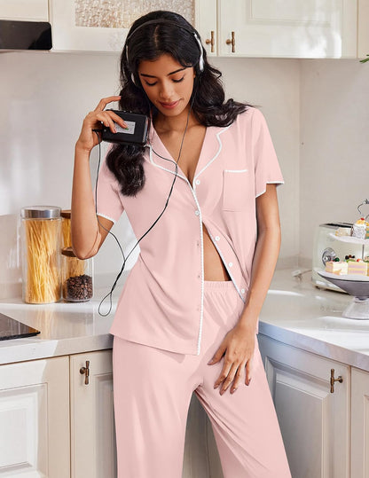 Ekouaer Pajamas for Women Set Button Up Soft Pjs Short Sleeve Lounge Sets