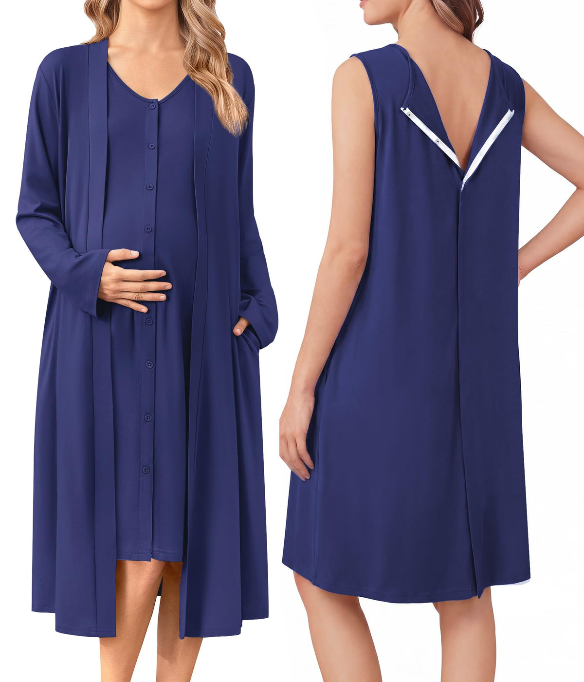 Ekouaer Labor and Delivery Gown and Robe Set for Hospital Nursing Nightgown