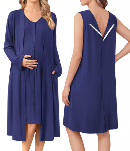 Ekouaer Labor and Delivery Gown and Robe Set for Hospital Nursing Nightgown