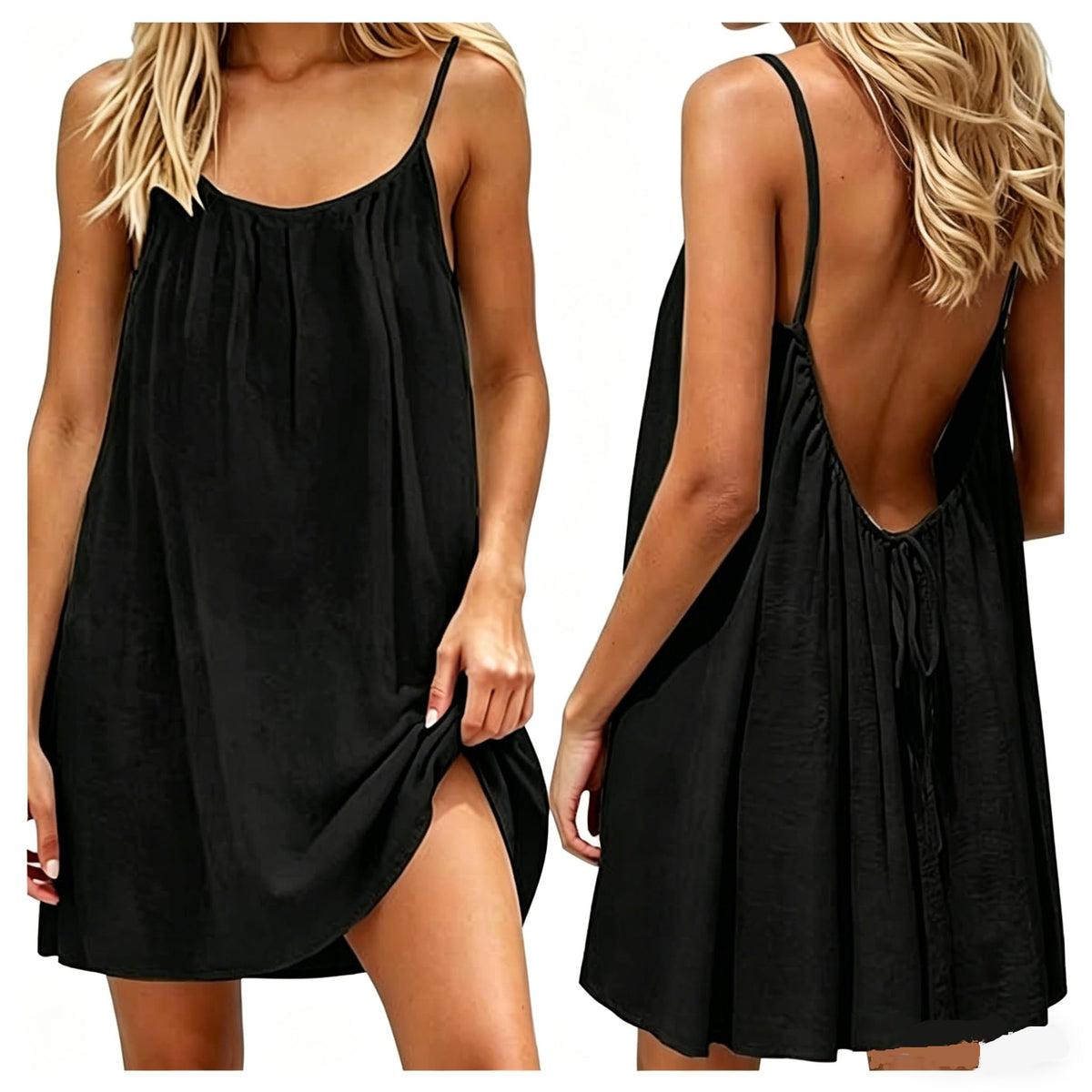 Backless Cami Dress for Women Short Mini Backless Dress Sleeveless Cami Lounge Dress Above Knee House Dress