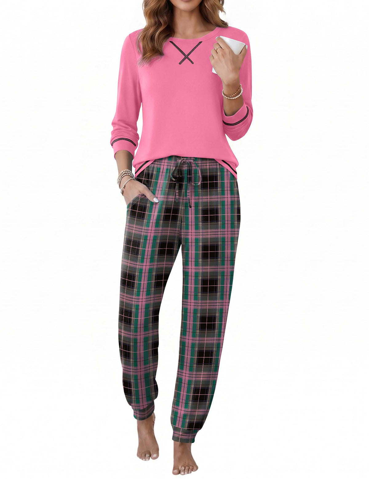 Ekouaer Pajamas for Women Set Long Sleeve Top and Jogger Pants Lounge Sets
