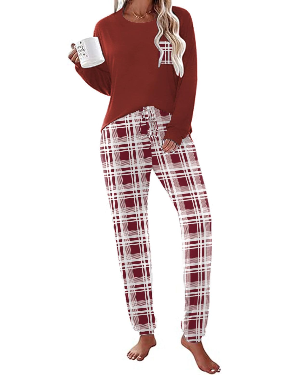 Ekouaer Womens Pajama Sets Long Sleeve Pjs Lounge Sets Joggers with Pockets