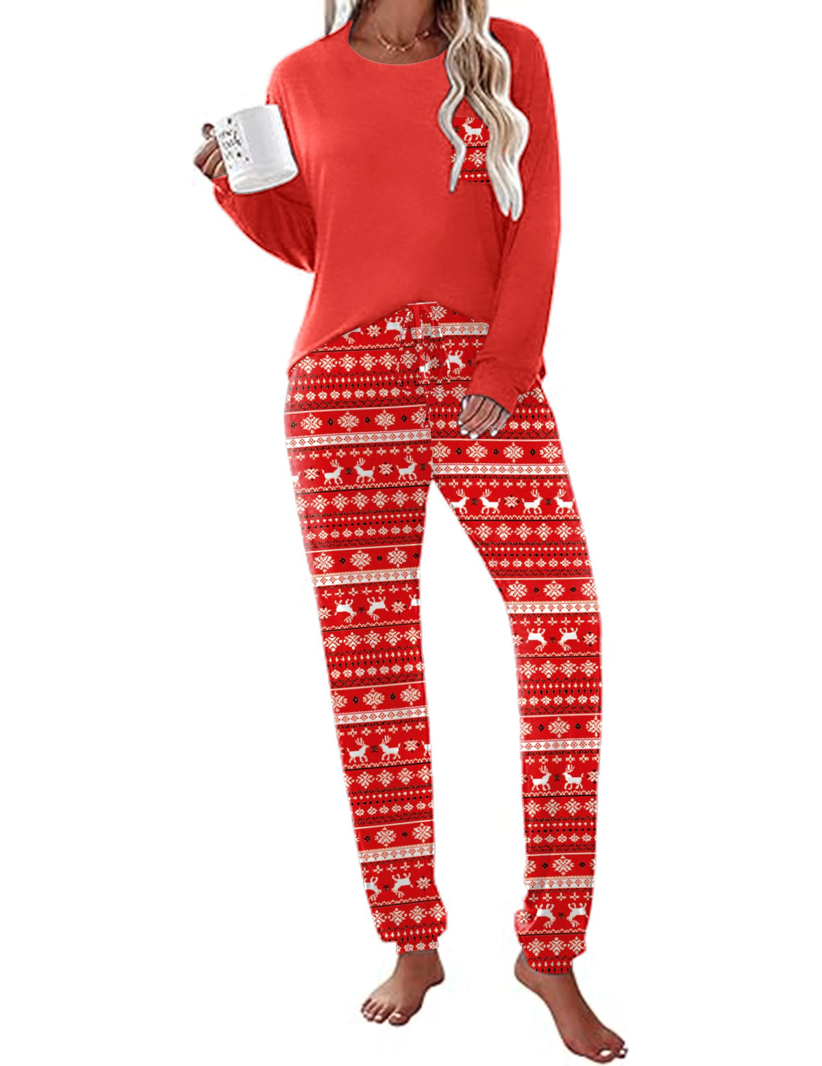 Ekouaer Womens Pajama Sets Long Sleeve Pjs Lounge Sets Joggers with Pockets