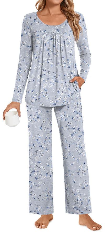 POPYOUNG Womens Pajama Set 2 Pieces Fall Pjs Comfy Sleepwear with Pockets