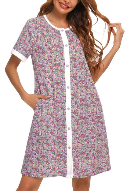 YOZLY House Dress for Women Short Sleeve House Coats Dusters Robe Moomoo nightgowns with Pockets