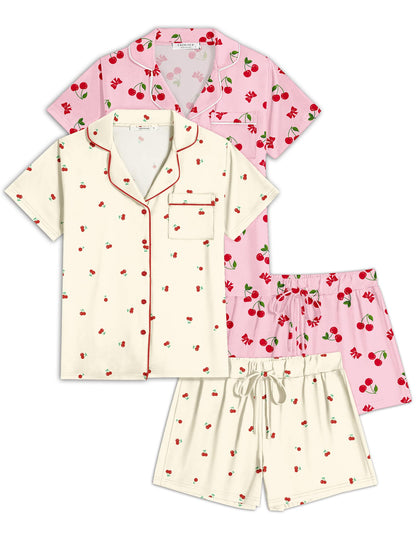 Ekouaer Womens Pajamas Set 2 Pack Button Down Summer Short Sleeve Pjs S-XXL