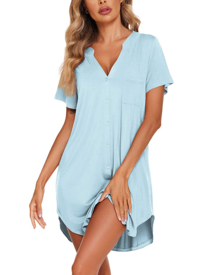 Ekouaer Womens Nightgown V Neck Button Down Sleepshirts Soft Sleepdress