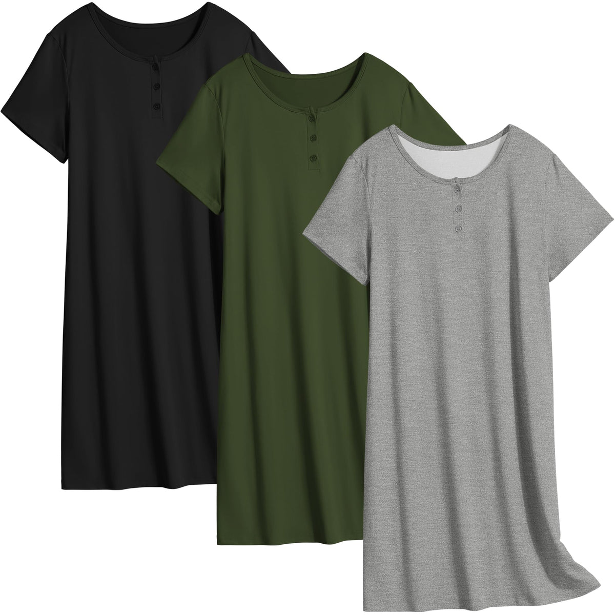 Ekouaer 3 Pack Women's Sleepshirts Soft Sleepwear Short Sleeve T-Shirt Nightgowns Casual Sleepdress Nightshirts