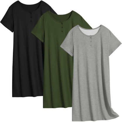 Ekouaer 3 Pack Women's Sleepshirts Soft Sleepwear Short Sleeve T-Shirt Nightgowns Casual Sleepdress Nightshirts
