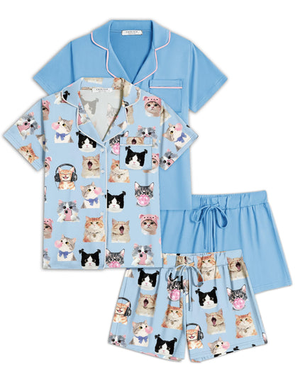 Ekouaer Womens Pajamas Set 2 Pack Button Down Summer Short Sleeve Pjs S-XXL