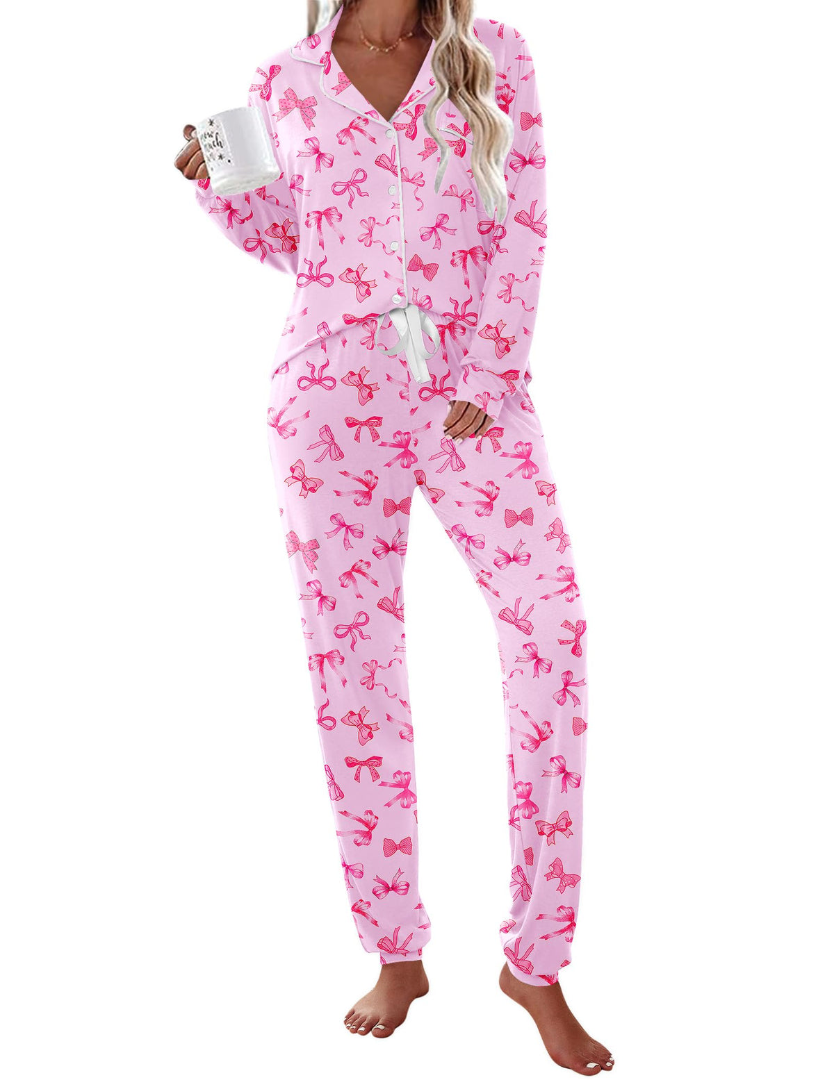 Ekouaer Pajamas Set Long Sleeve Sleepwear Womens Button Down Soft Pjs