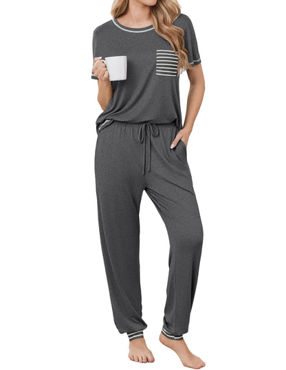 Ekouaer Womens Pajama Sets Short Sleeve Lounge Set 2 Piece Long Pants Pjs