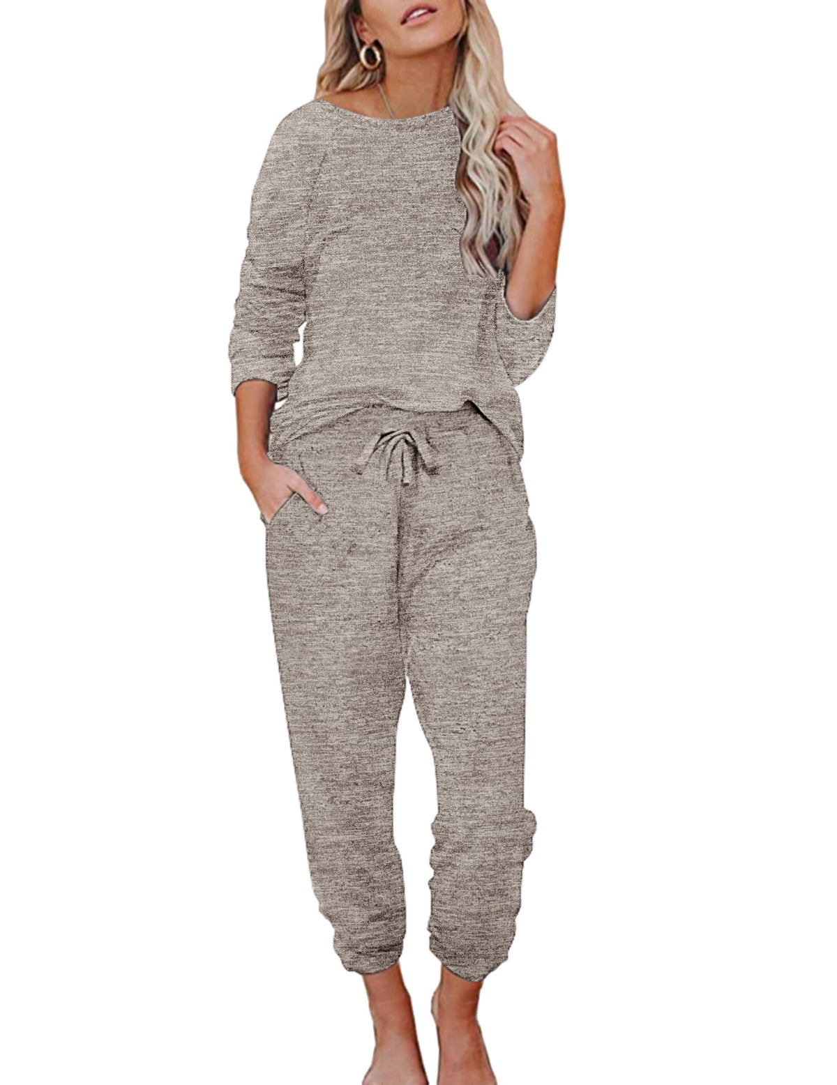 Ekouaer Womens Pajamas Set Long Sleeve Loungewear Soft Joggers with Pockets