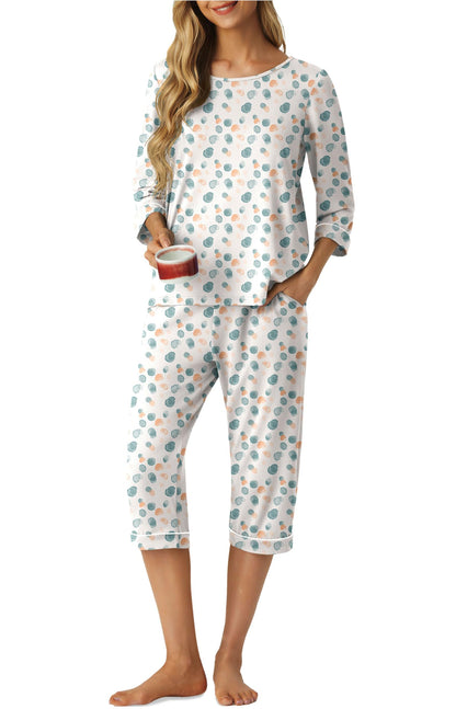 PrinStory Womens Pajama Sets Capri Pjs Soft Lounge Sets XS-4XL