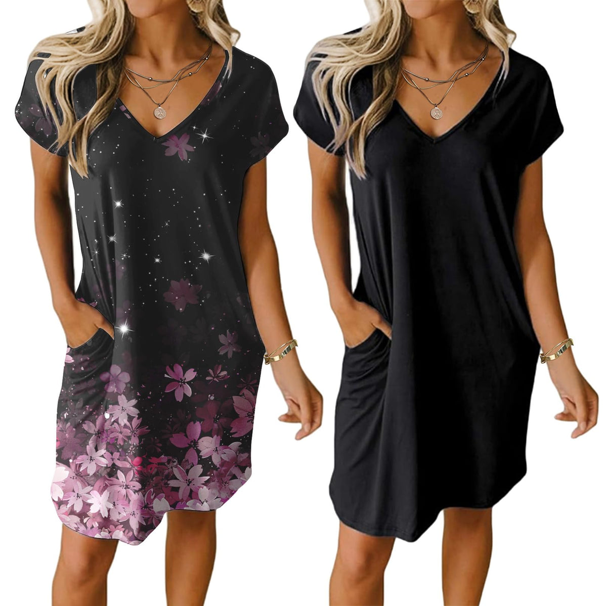 Ekouaer Womens 2 Pack Nightgown with Pockets Short Sleeve Night Shirts
