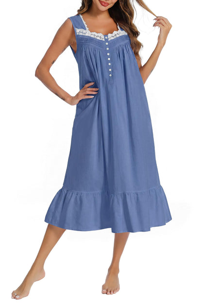 AVIIER 100% Cotton Nightgowns for Women Sleeveless Sleep Dress Ladies Gowns Sleepwear with Pockets
