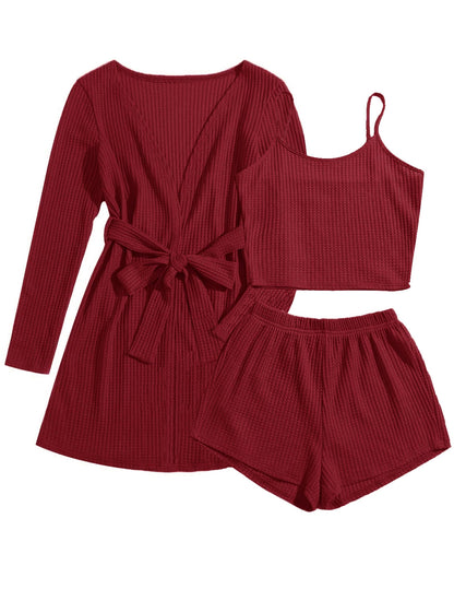 Ekouaer Pajamas for Women Set 3 Piece Soft Waffle Knit Loungewear Outfit