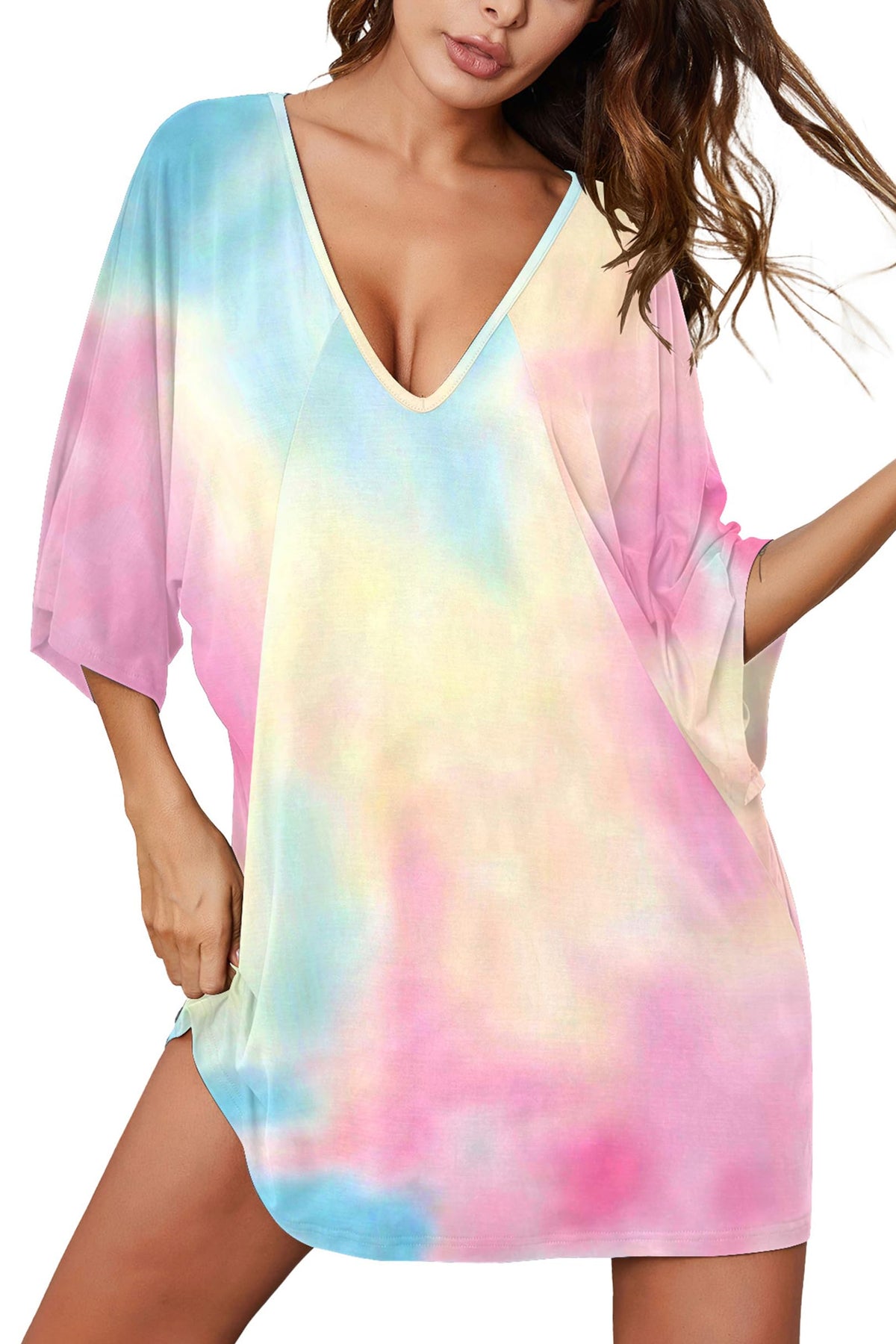 Ekouaer Nightgowns for Women Deep V Neck Sleep Shirt Oversized Night Shirt