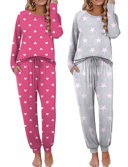 Ekouaer 2 Pack Womens Pajama Sets Long Sleeve Pjs Soft Comfy Lounge Set