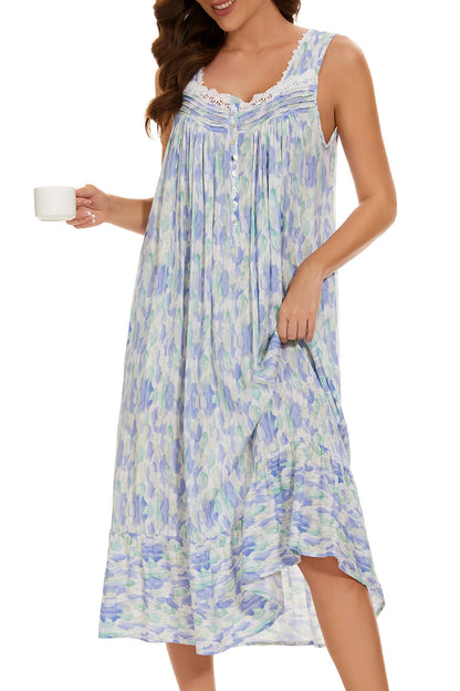 AVIIER Cotton Nightgowns for Women Sleeveless House Dress Ladies Long Nightdress with Pockets S-XXL