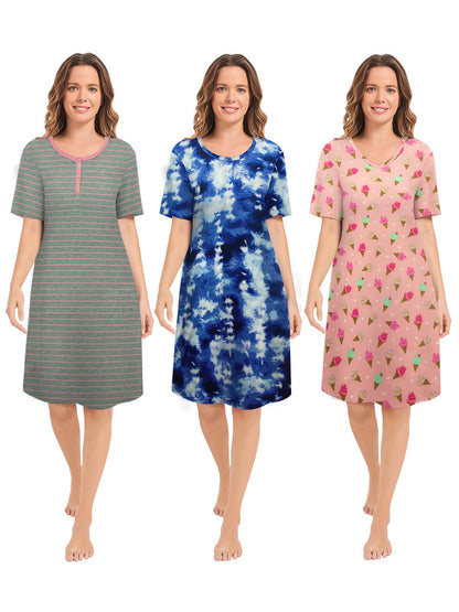 3 Pack Nightgowns for Women Summer Short Sleeve Night Gowns