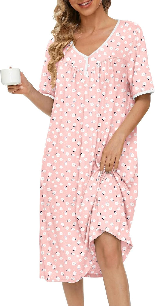 Ekouaer Cotton Nightgowns for Women Soft Night Gowns Button House Dress
