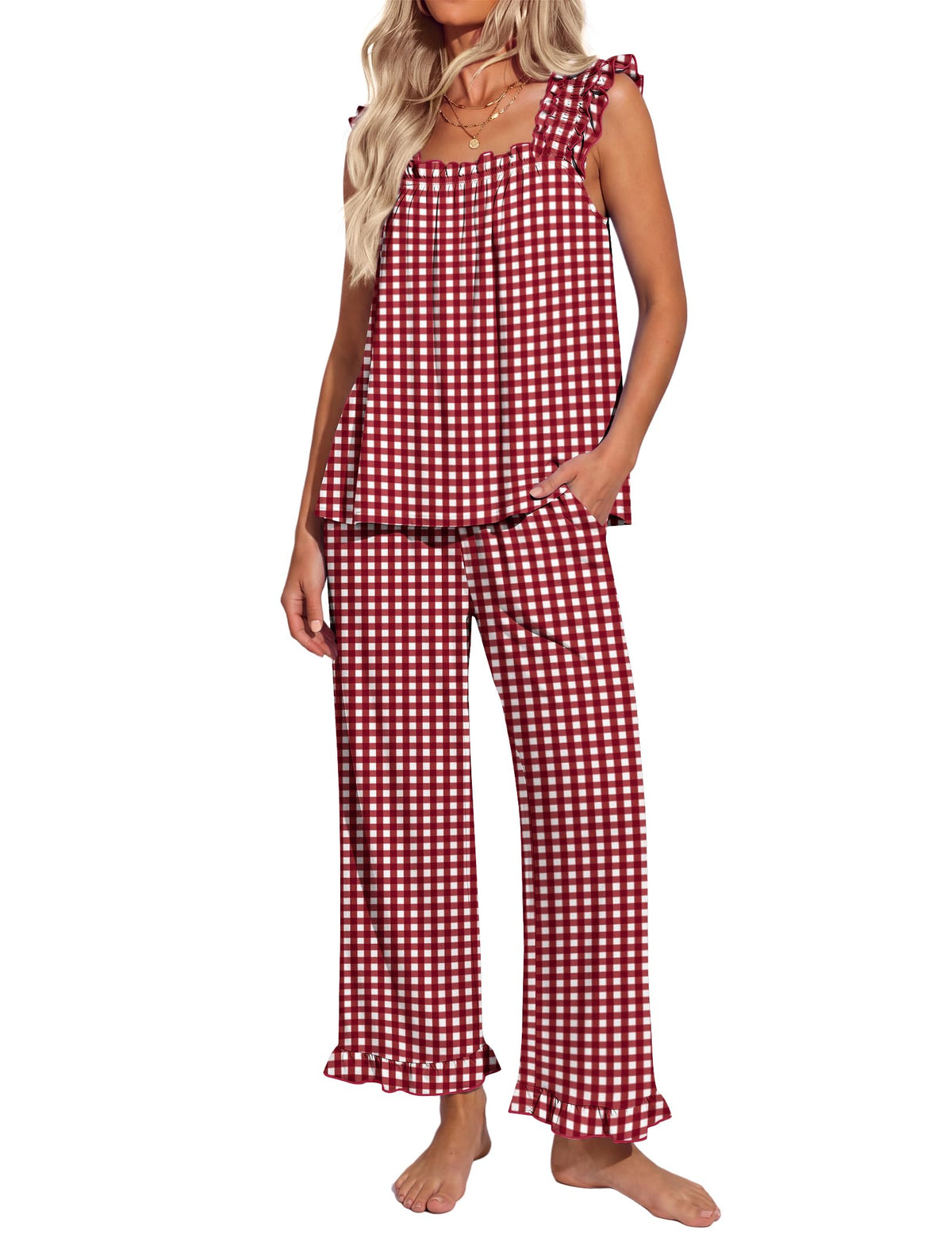 Ekouaer Pajamas for Women Set 2 Piece Ruffle Sleeveless Pj Bridal Sleepwear