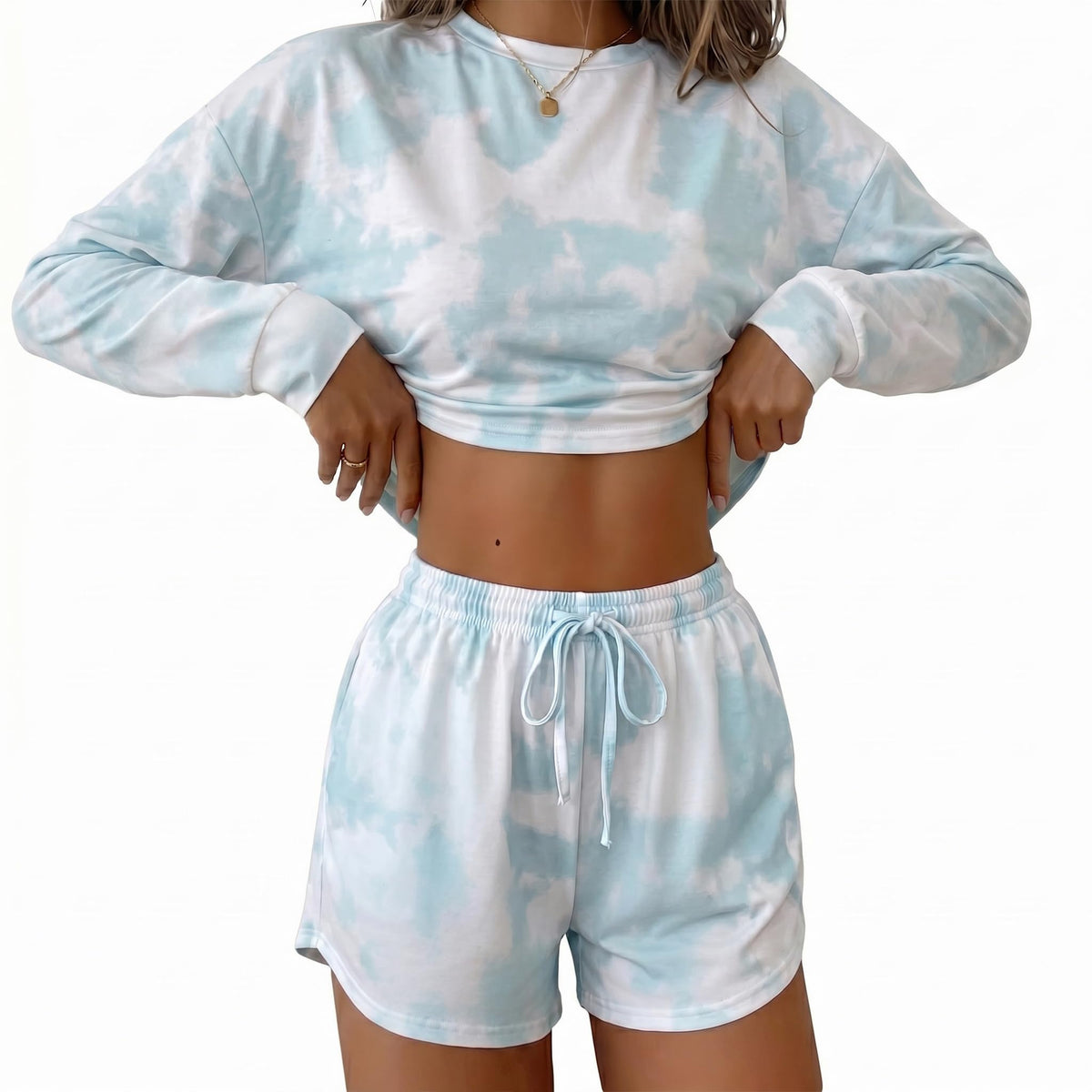 Ekouaer Womens Pajama Sets Long Sleeve Top and Shorts Lounge Set Sleepwear