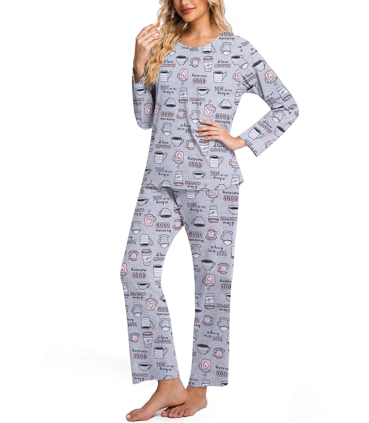 ENJOYNIGHT Womens Pajama Set Cotton Pjs Long Sleeve Sleepwear with Pockets