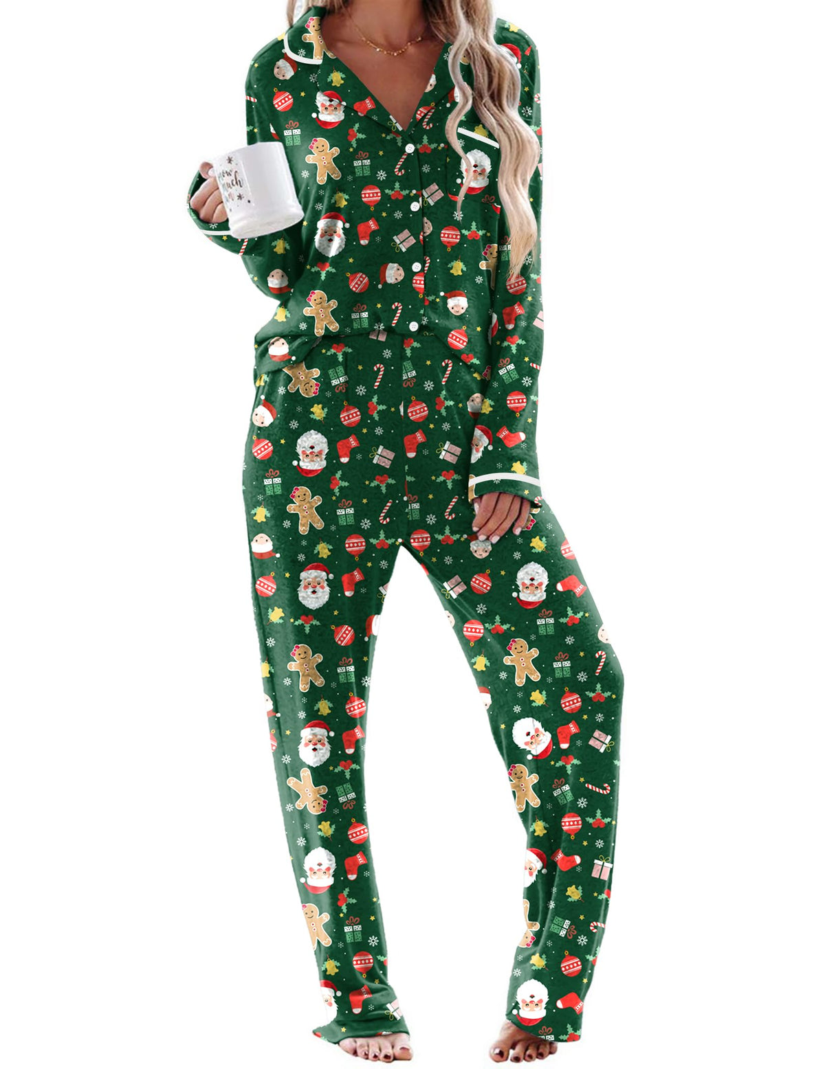 Ekouaer Womens Pajama Sets Long Sleeve Button Down 2 Piece Lounge Set