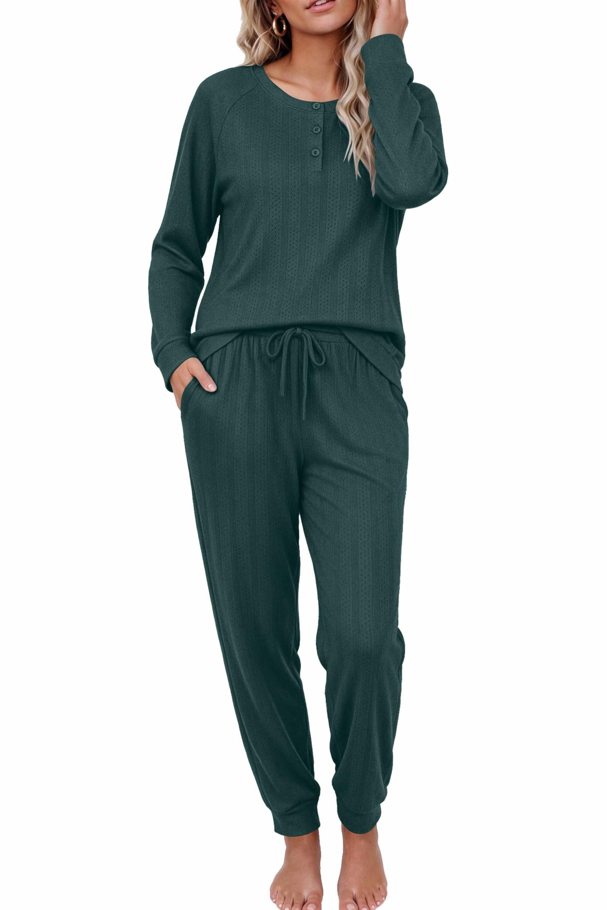 Ekouaer Pajamas Womens 2 Piece Long Sleeve Top and Jogger Pants Lounge Set