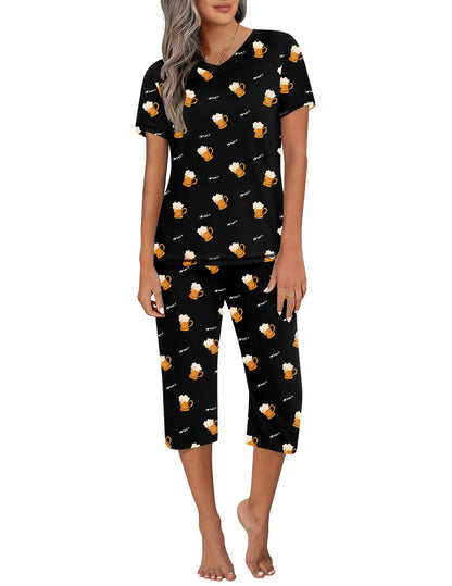 Ekouaer Women's Capri Pajama Sets Short Sleeve Two Piece Summer Lounge Sets