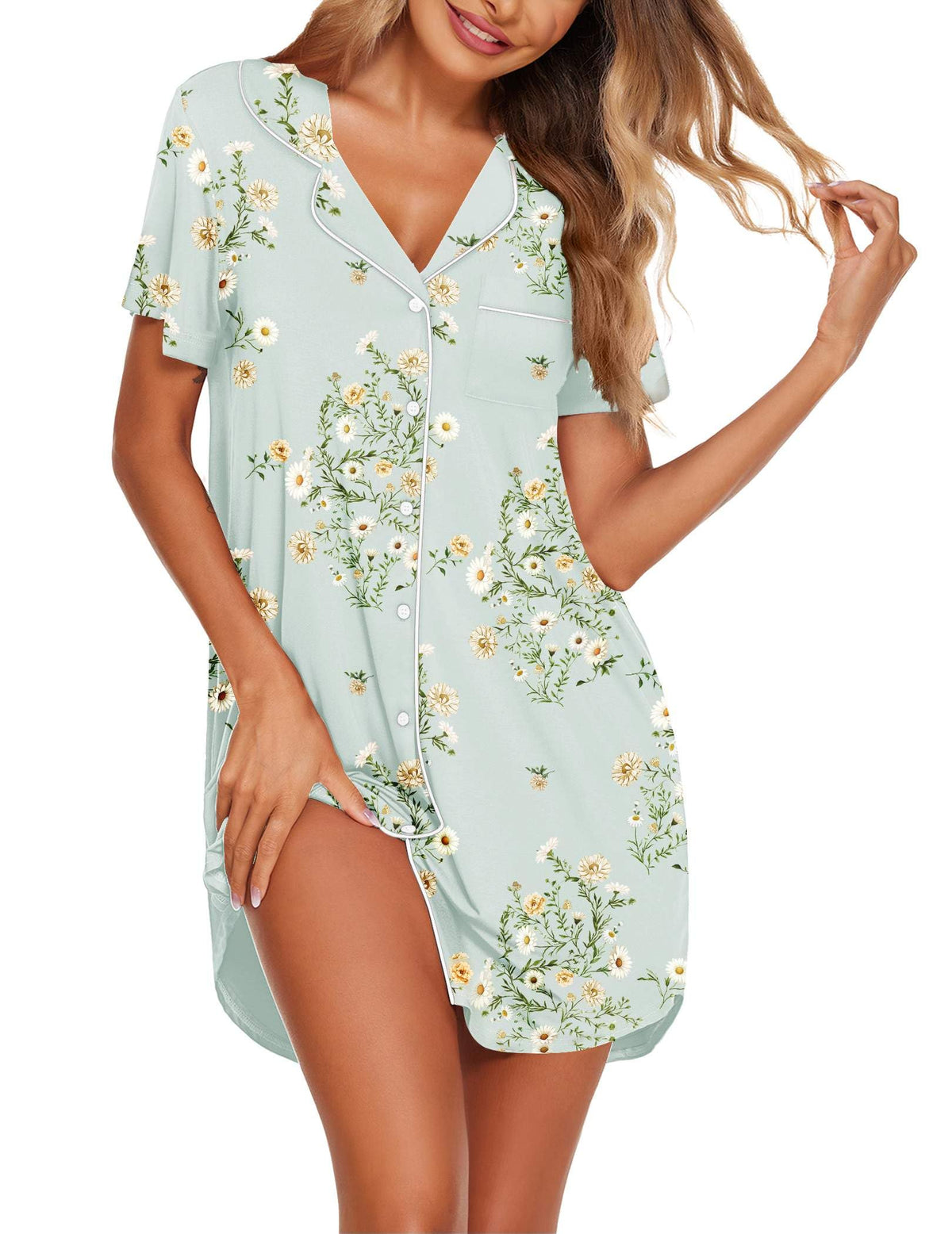 Ekouaer Nightgowns for Women Button Down Sleep Shirt Short Sleeve Sleepwear