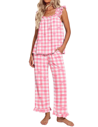 Ekouaer Pajamas for Women Set 2 Piece Ruffle Sleeveless Pj Bridal Sleepwear