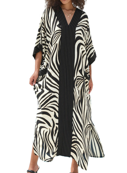 cthseie Women's Kaftan Dress Plus Size V-Neck Pocket Lightweight Swimwear Coverups Moomoo Nightgown Beach Loungewear