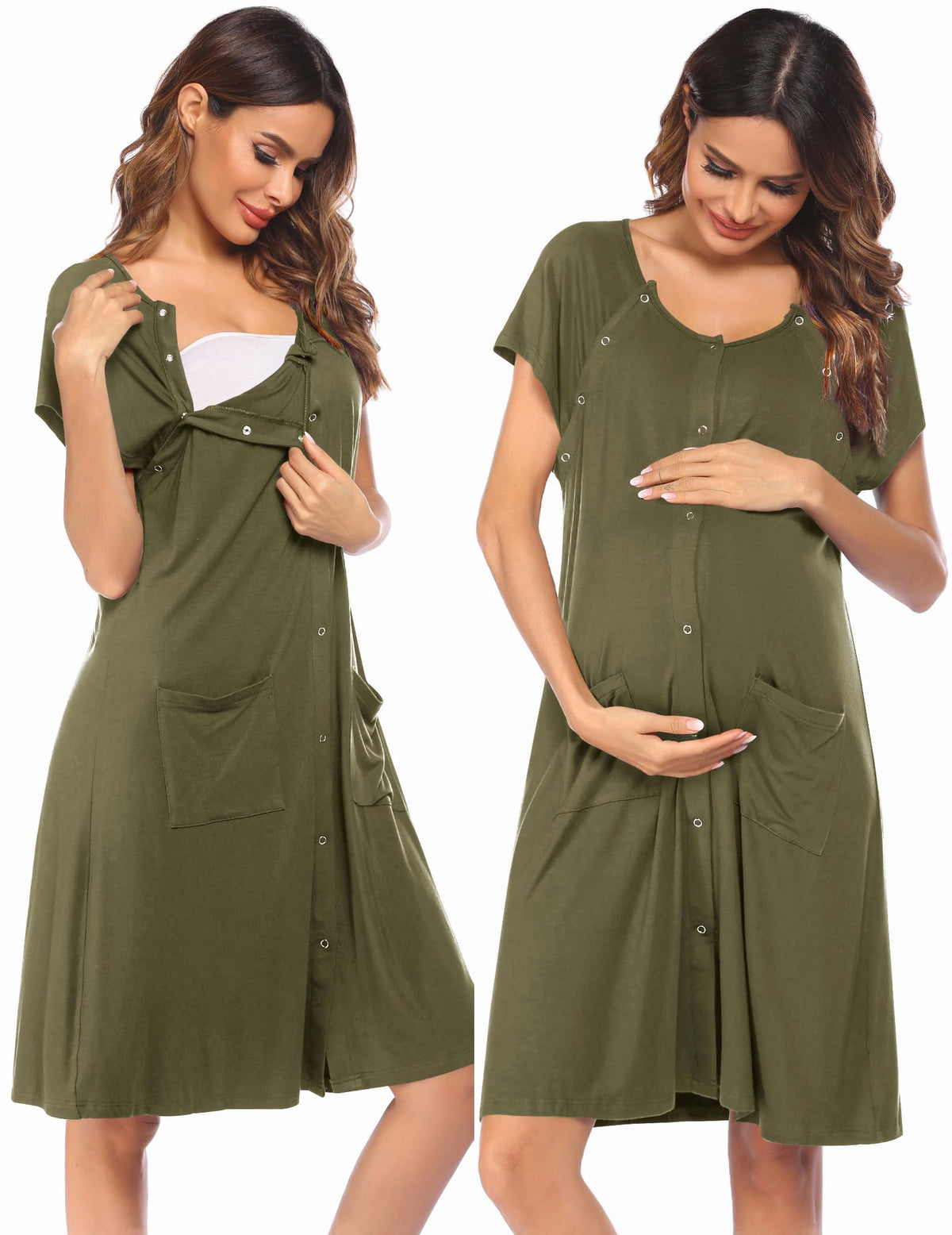 Ekouaer Labor Delivery Gown Nursing Braeastfeeding Dress Maternity Clothes