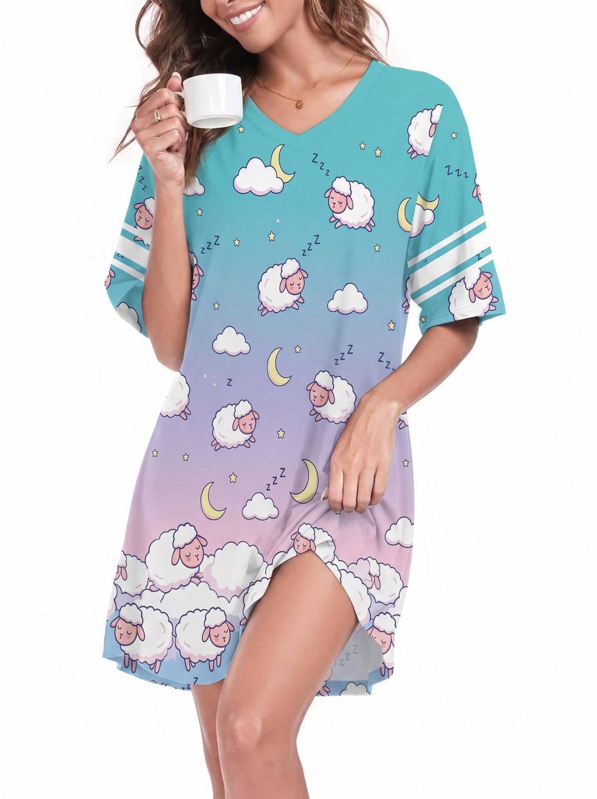 REGAI Women's Nightgowns Short Sleeve Soft Sleepshirt