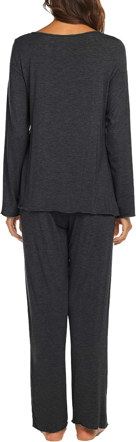 Ekouaer Pajamas for Women Set Long Sleeve Pleated Top and Pants Loungewear