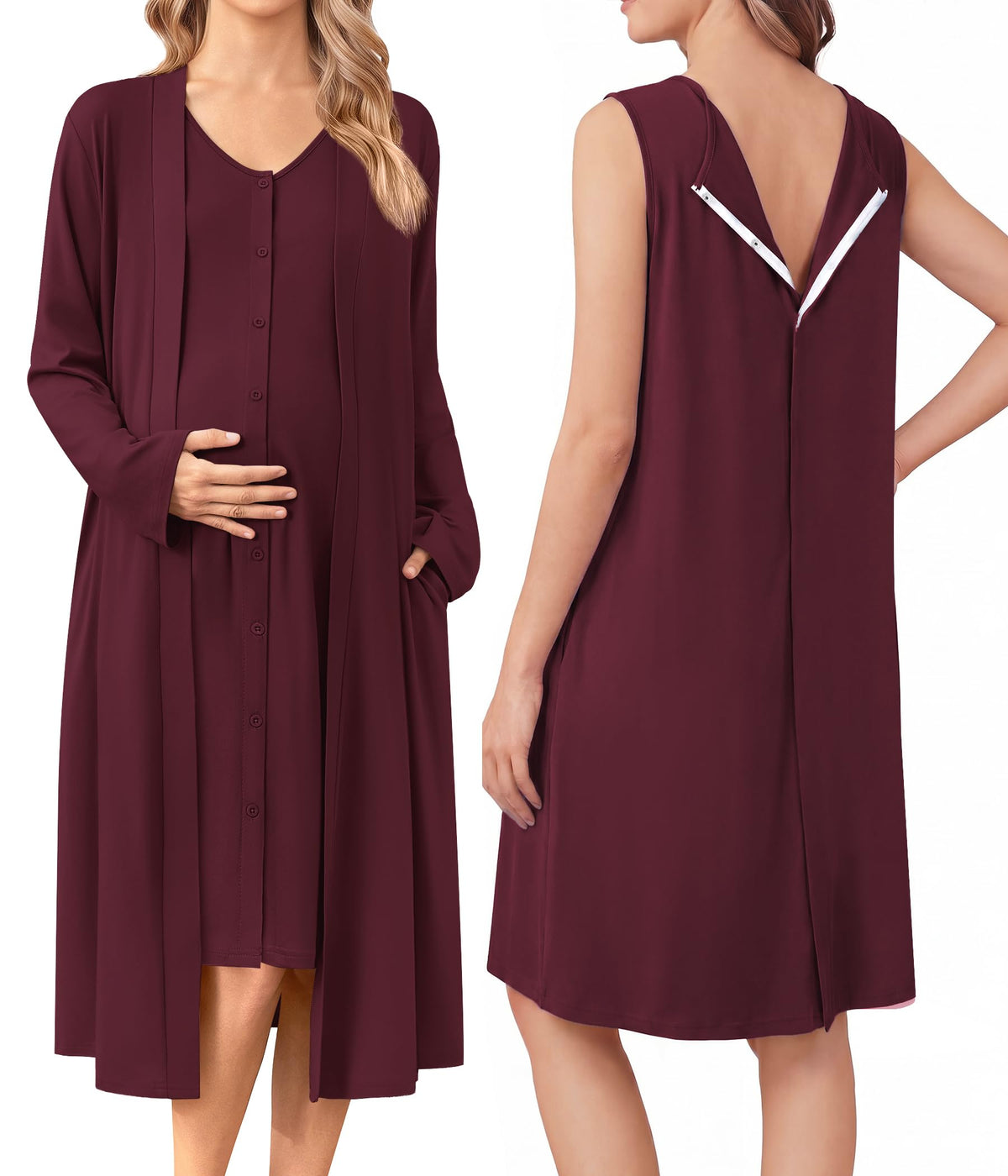 Ekouaer Labor and Delivery Gown and Robe Set for Hospital Nursing Nightgown