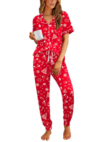 Ekouaer Women Pajama Set Short Sleeve Button Down Pjs with Jogger Pants